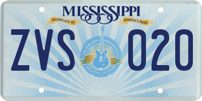 MS license plate ZVS020