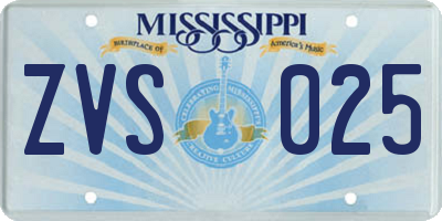 MS license plate ZVS025