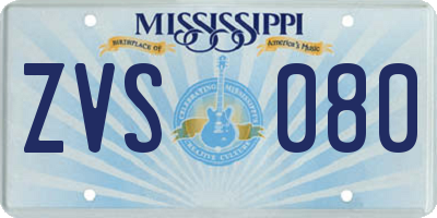 MS license plate ZVS080