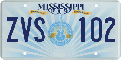 MS license plate ZVS102