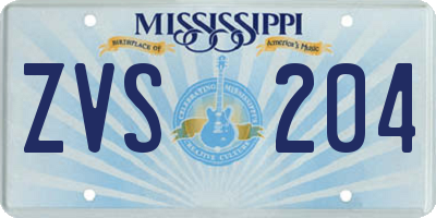 MS license plate ZVS204