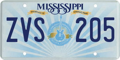 MS license plate ZVS205