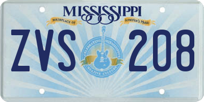 MS license plate ZVS208
