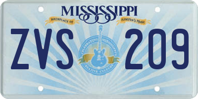 MS license plate ZVS209