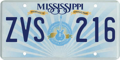 MS license plate ZVS216