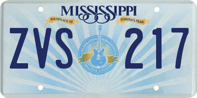 MS license plate ZVS217