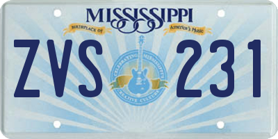 MS license plate ZVS231