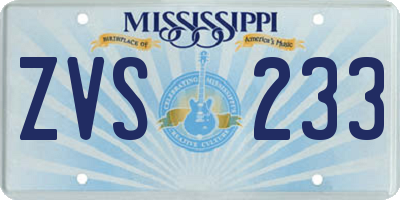 MS license plate ZVS233