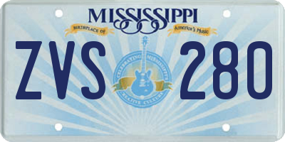 MS license plate ZVS280