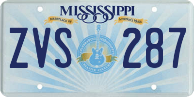 MS license plate ZVS287
