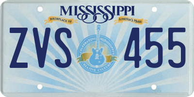 MS license plate ZVS455