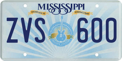 MS license plate ZVS600