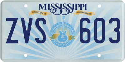 MS license plate ZVS603