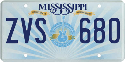 MS license plate ZVS680