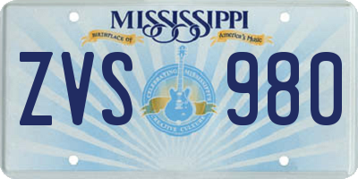 MS license plate ZVS980
