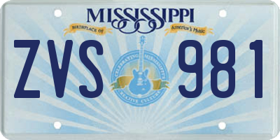 MS license plate ZVS981