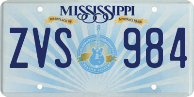 MS license plate ZVS984