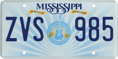 MS license plate ZVS985