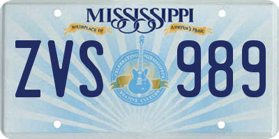 MS license plate ZVS989