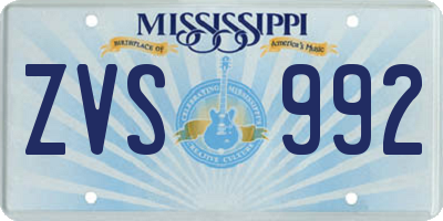MS license plate ZVS992