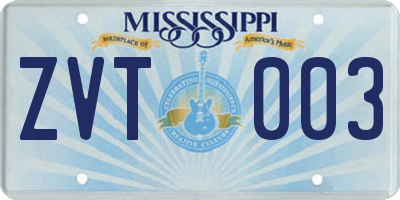 MS license plate ZVT003