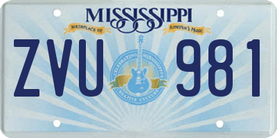 MS license plate ZVU981