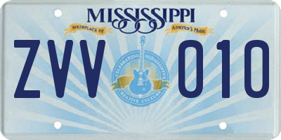 MS license plate ZVV010