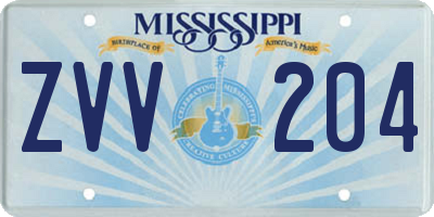 MS license plate ZVV204