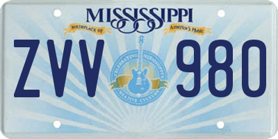 MS license plate ZVV980