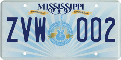 MS license plate ZVW002