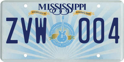 MS license plate ZVW004