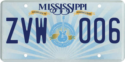 MS license plate ZVW006