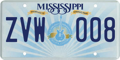 MS license plate ZVW008