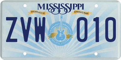 MS license plate ZVW010