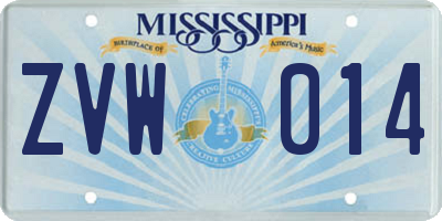 MS license plate ZVW014