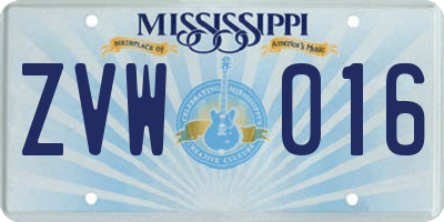 MS license plate ZVW016