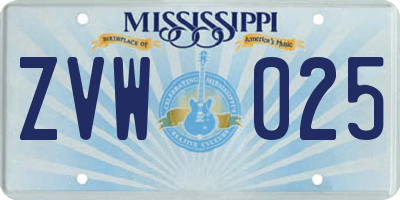 MS license plate ZVW025