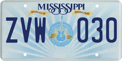 MS license plate ZVW030