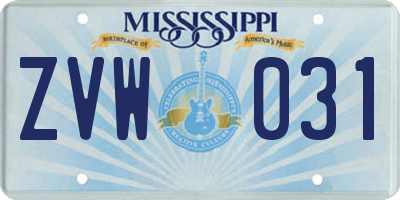 MS license plate ZVW031