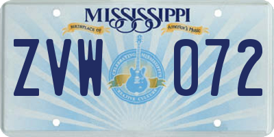 MS license plate ZVW072