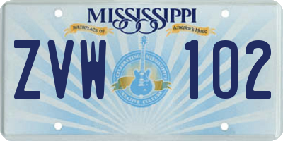 MS license plate ZVW102