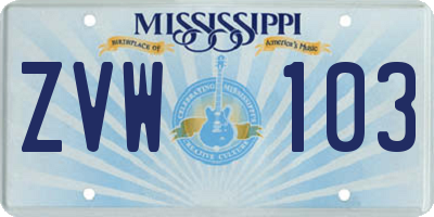 MS license plate ZVW103