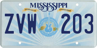 MS license plate ZVW203