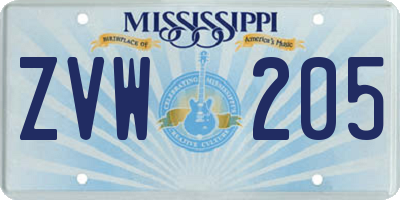 MS license plate ZVW205