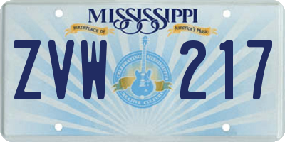 MS license plate ZVW217