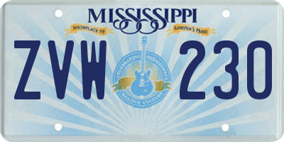 MS license plate ZVW230