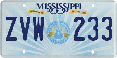 MS license plate ZVW233