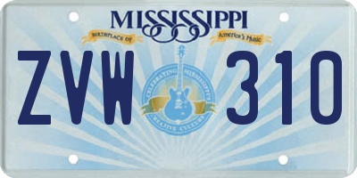 MS license plate ZVW310