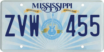 MS license plate ZVW455