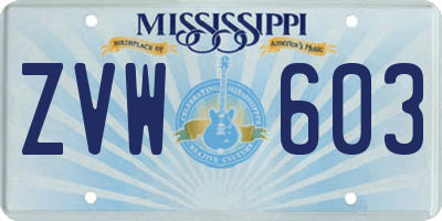 MS license plate ZVW603